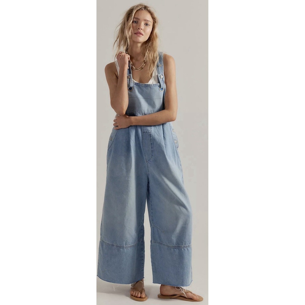 NWT Free People We The Free Rambler Overalls in Ghost Ranch Size XS Raw Hem
